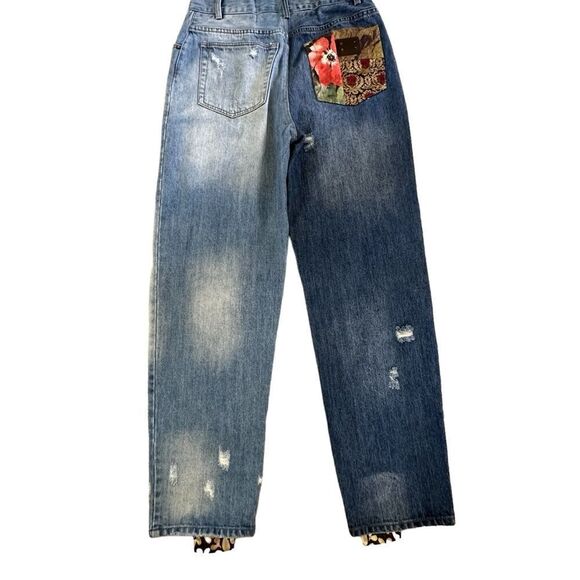 Dolce & Gabbana ~multi-distressed-brocade-relaxed-crop-jeans~missing brand patch - Picture 8 of 16